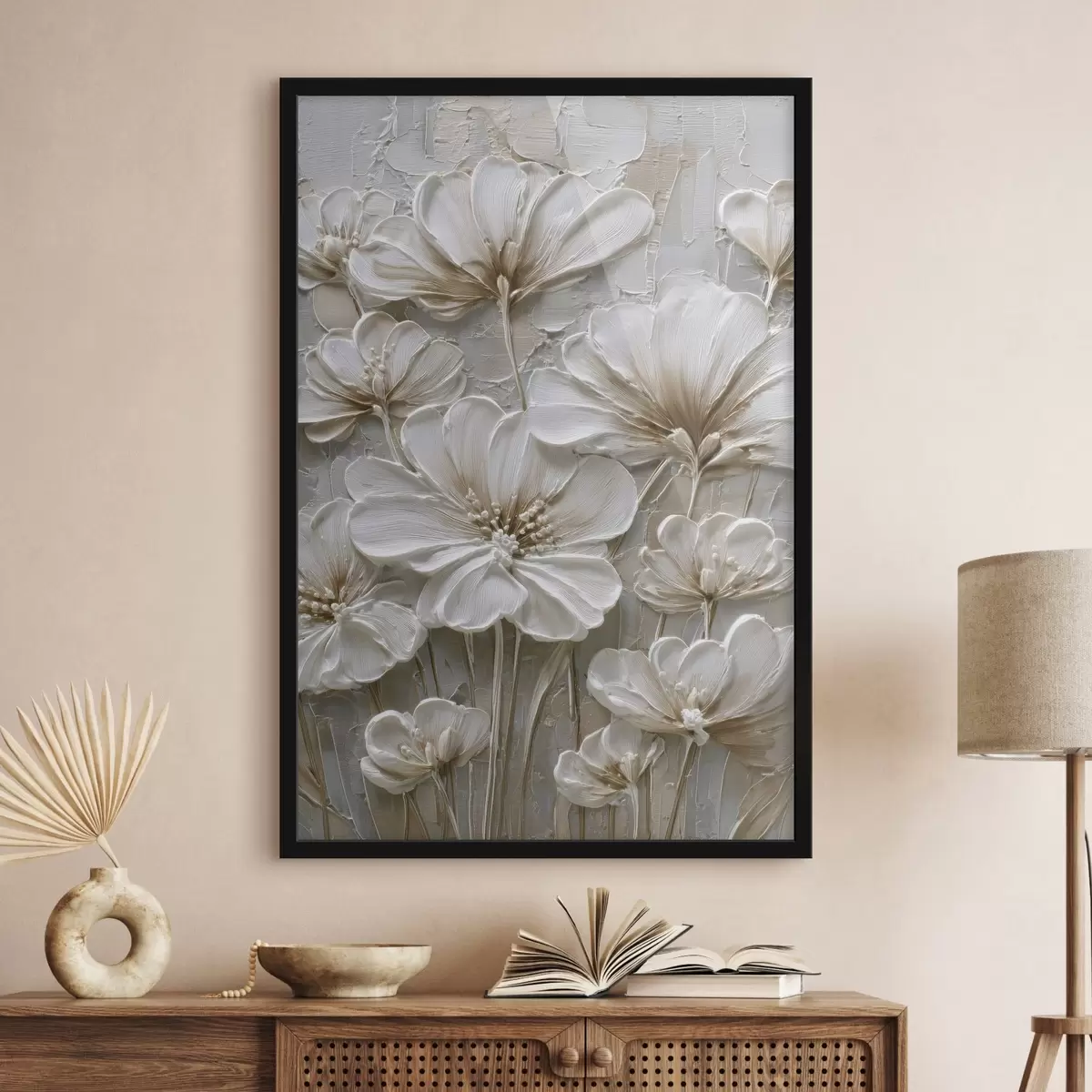 Poster fleurs en crème avec imitation de style impasto f45712
