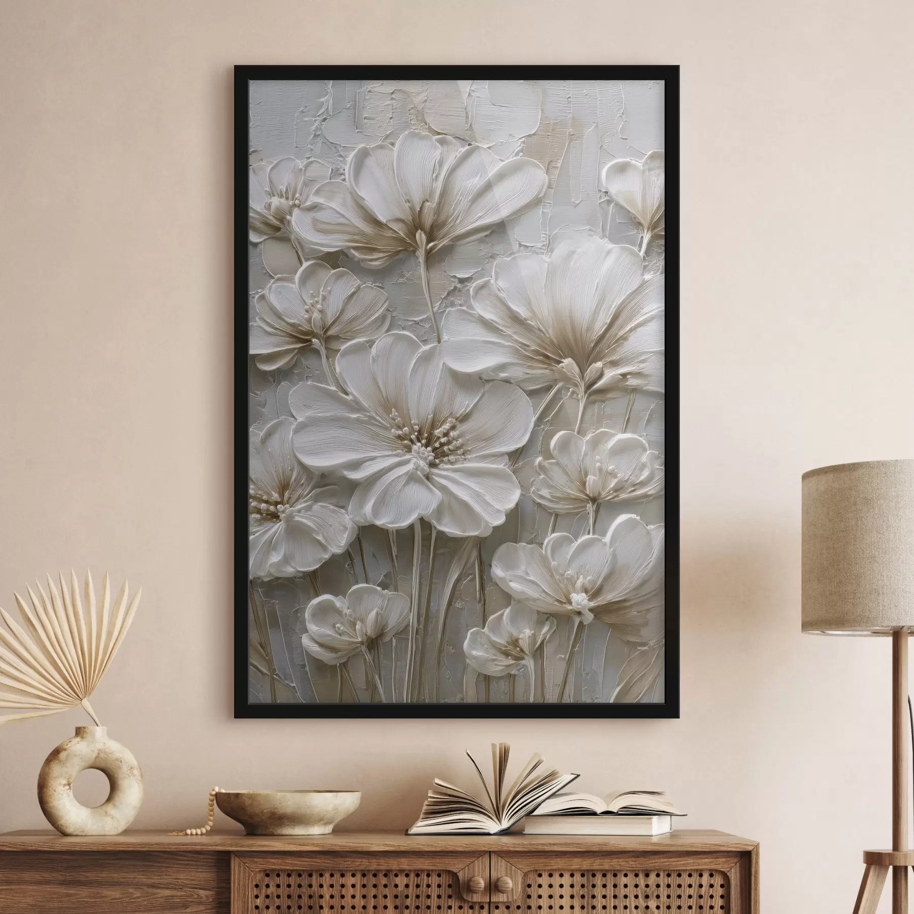 Papier peint fleurs en crème avec imitation de style impasto f45712