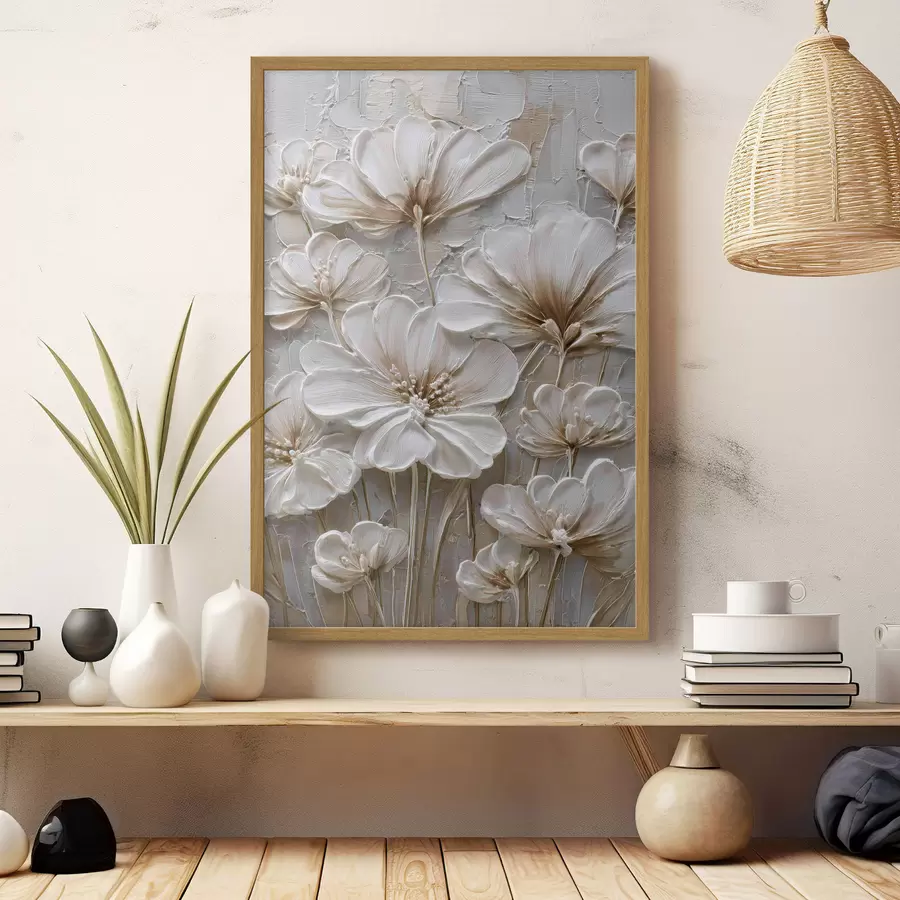 Papier peint fleurs en crème avec imitation de style impasto f45712