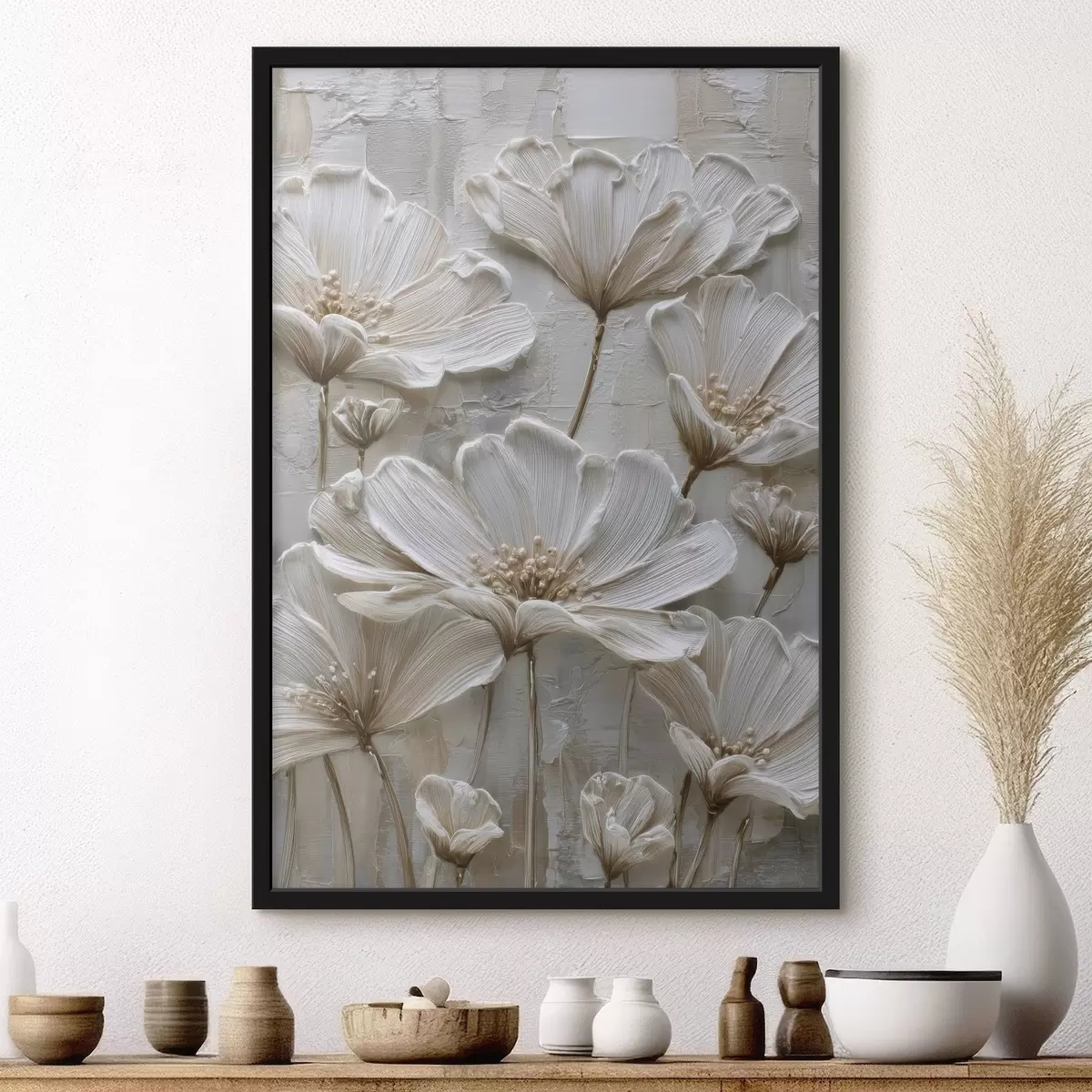 Poster fleurs en crème avec imitation de style impasto f45713