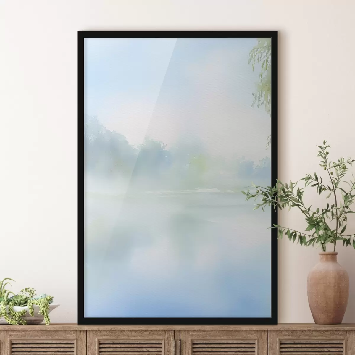 Poster lac aquarellé dans les tons bleus f45714