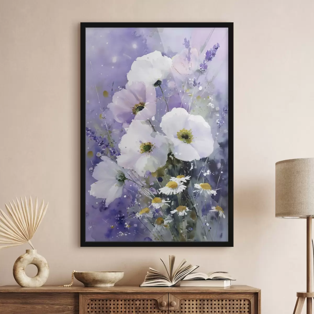 Poster bouquet aquarelle dans les tons lilas et blanc f45719