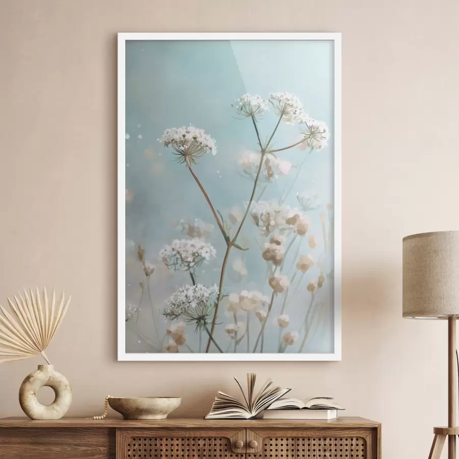 Papier peint Fleurs de Queen Anne's Lace peintes à l'aquarelle sur fond bleu f45722