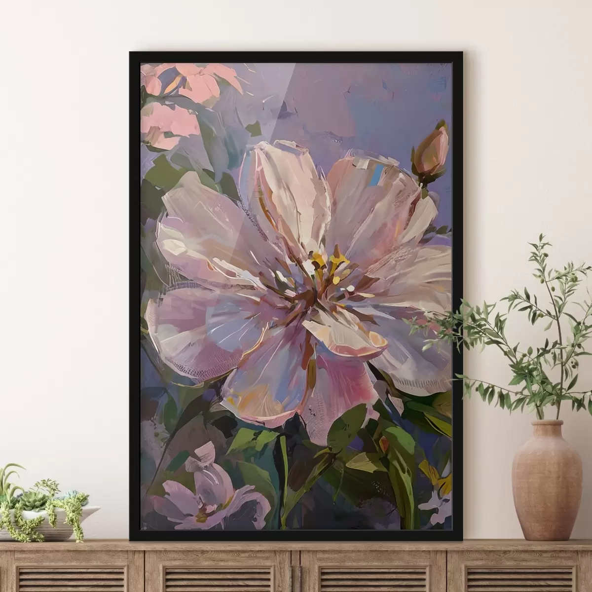 Poster fleurs roses dans le style de la peinture à l'huile f45723