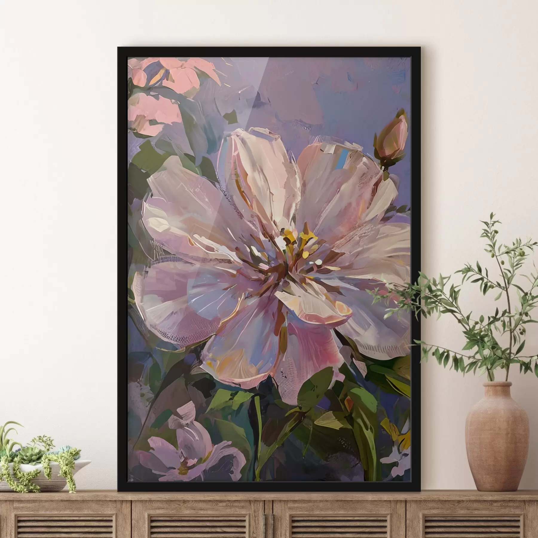 Papier peint fleurs roses dans le style de la peinture à l'huile f45723