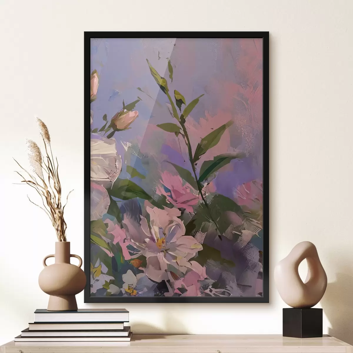 Poster fleurs roses dans le style de la peinture à l'huile f45724