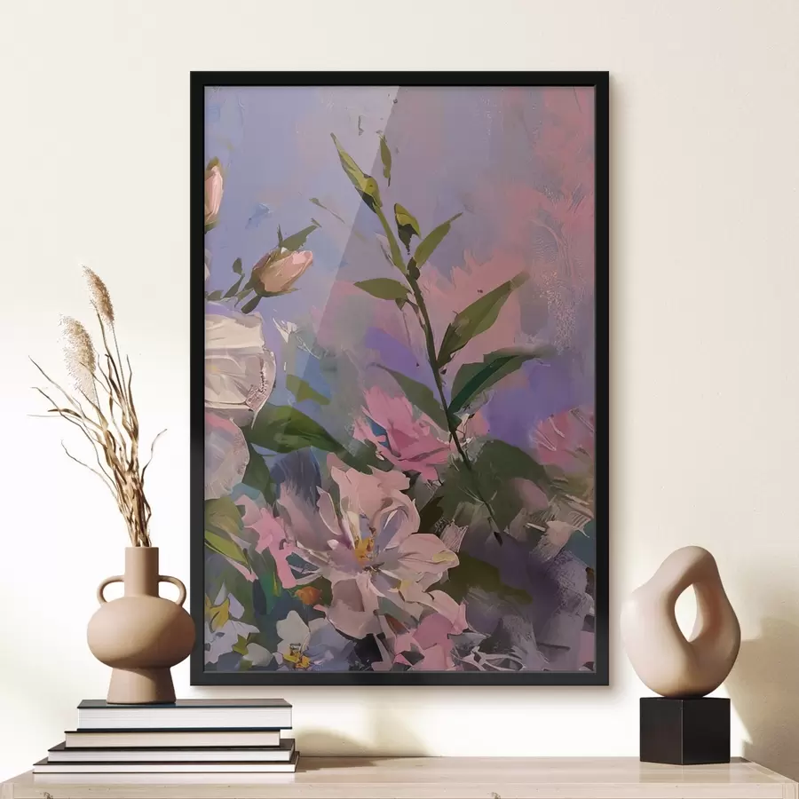 Papier peint fleurs roses dans le style de la peinture à l'huile f45724