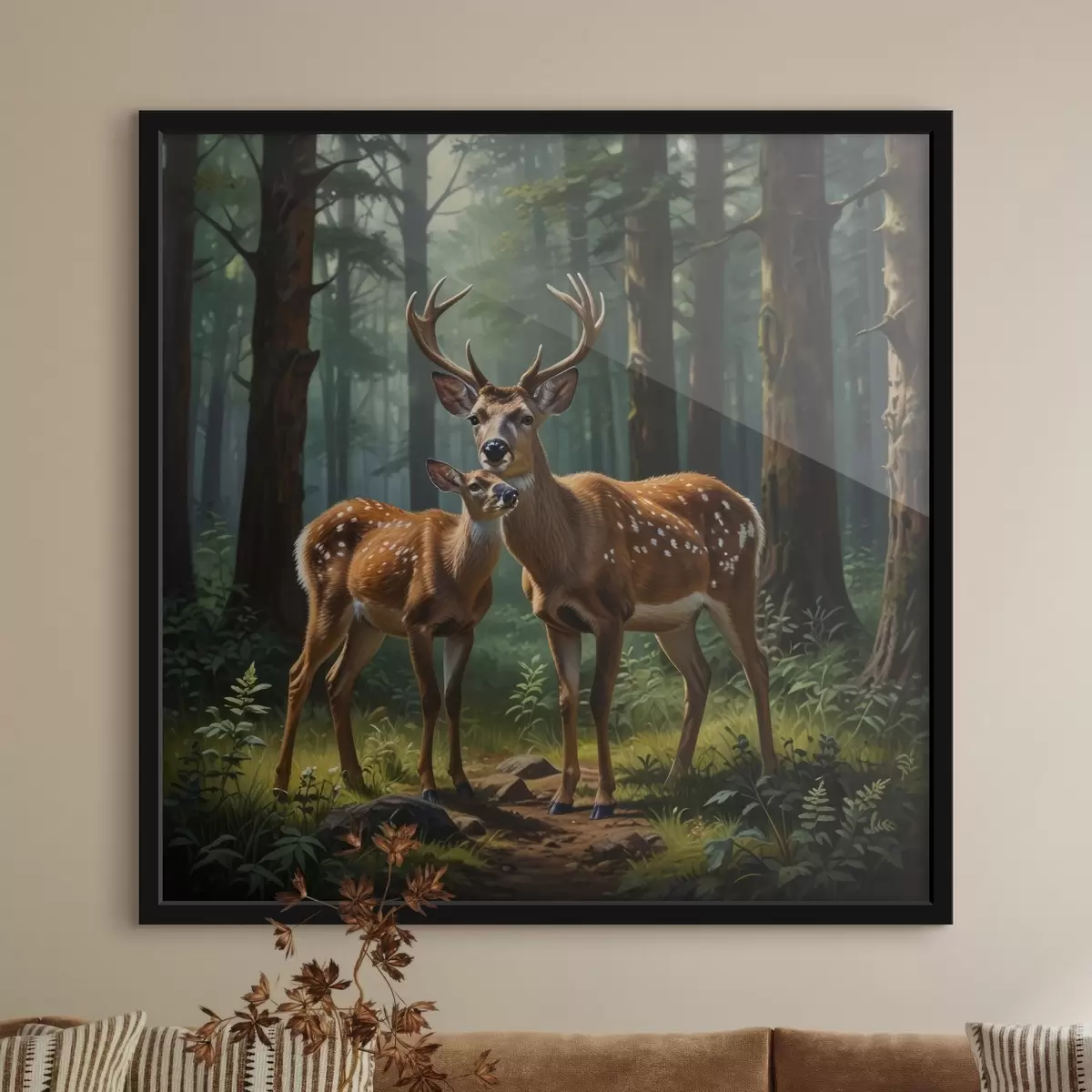 Poster cerf avec faon dans la forêt f45732