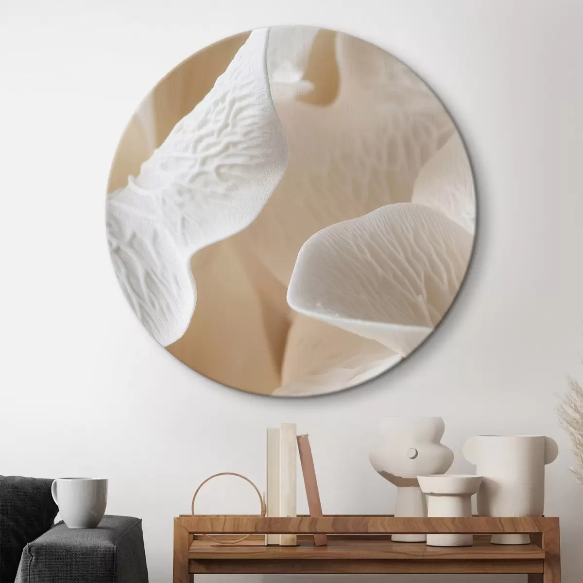 Tableaux rondes pétales avec des nervures dans les tons beiges r45703