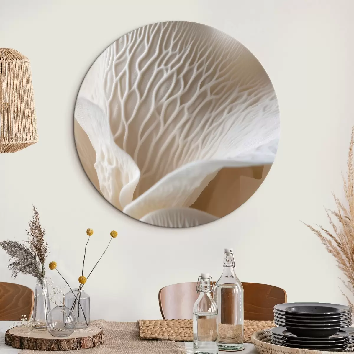 Tableaux rondes pétales avec des nervures dans les tons beiges r45704