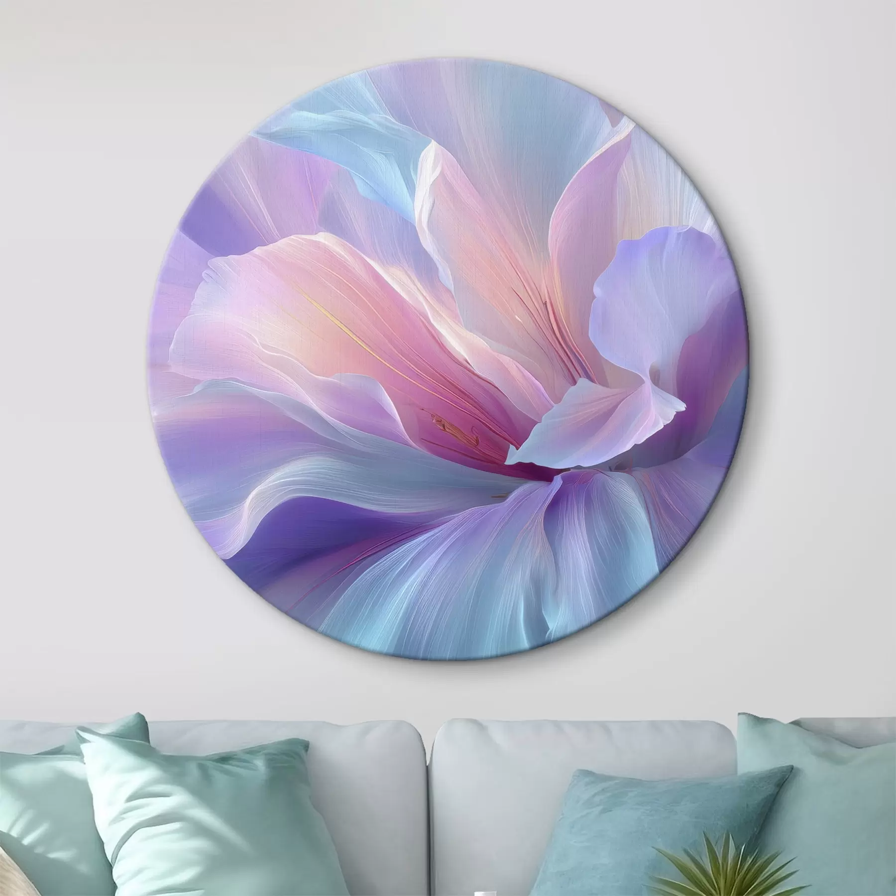 Tableau une fleur fantaisiste délicate aux pétales dans les tons violet, bleu et rose. r45710