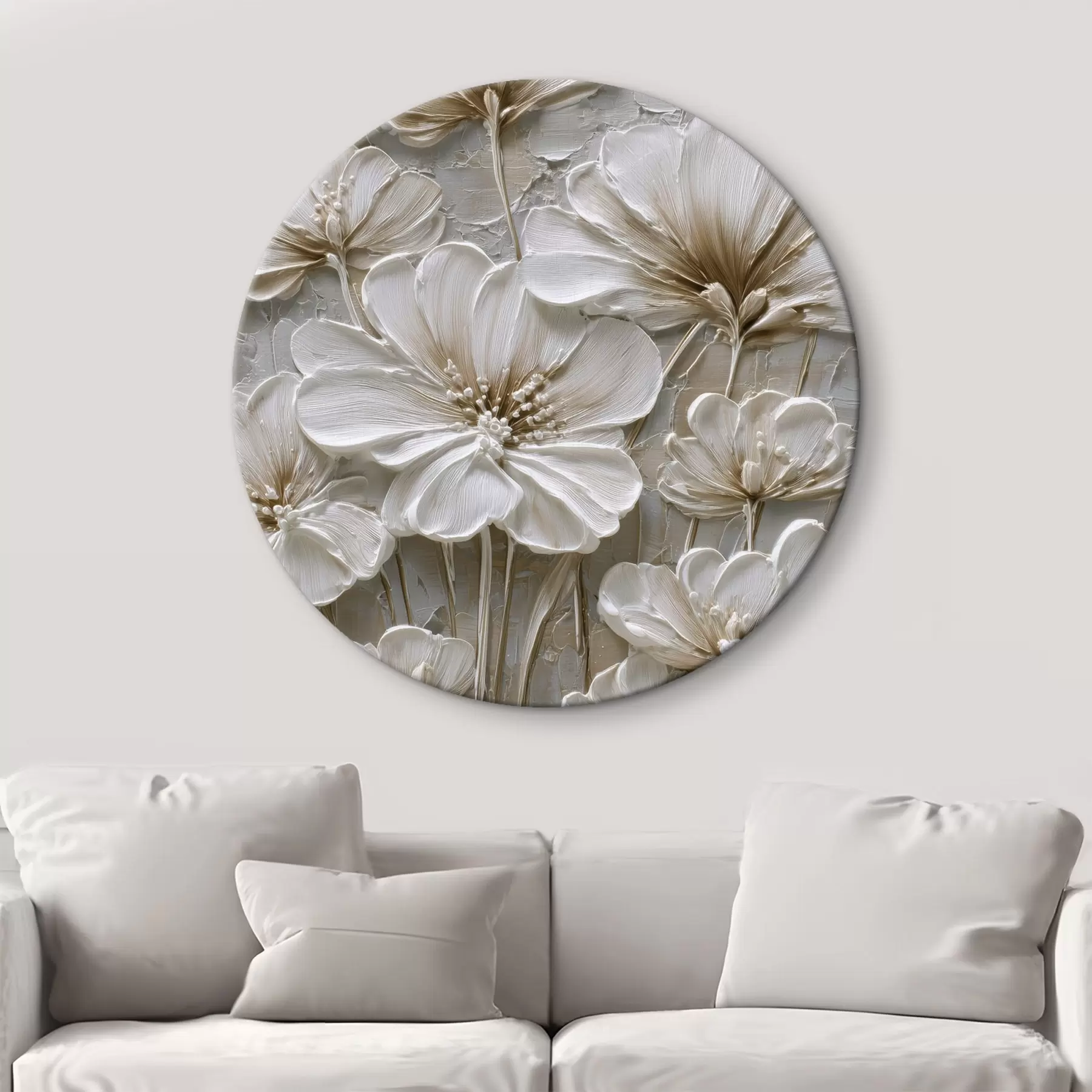 Tableau fleurs en crème avec imitation de style impasto r45712