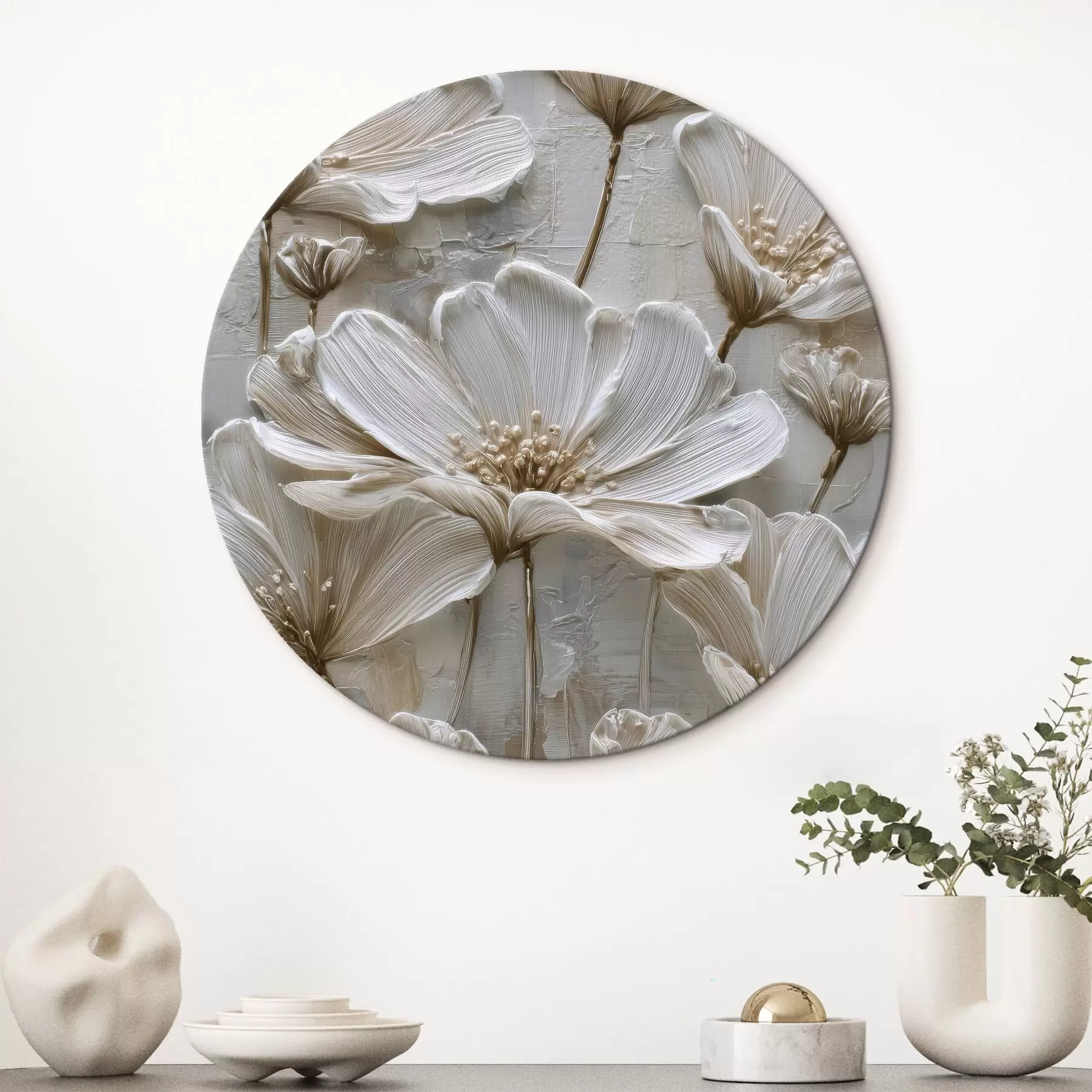 Tableau fleurs en crème avec imitation de style impasto r45713