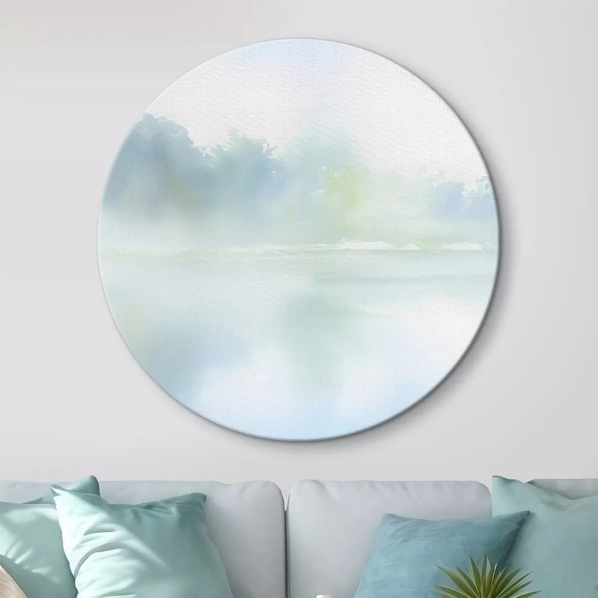 Tableaux rondes lac aquarellé dans les tons bleus r45714