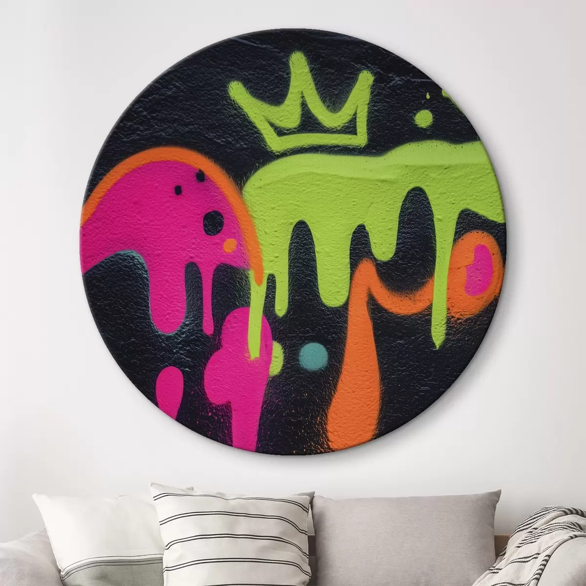 Tableaux rondes graffiti lumineux sur fond sombre r45716