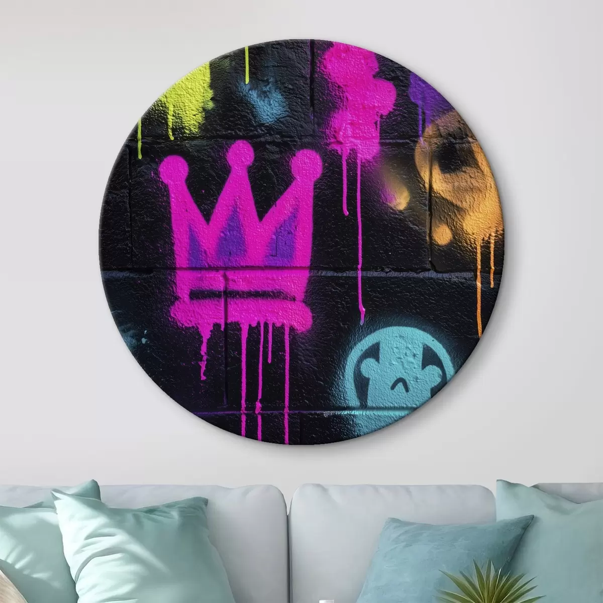 Tableaux rondes graffiti lumineux sur fond sombre r45717