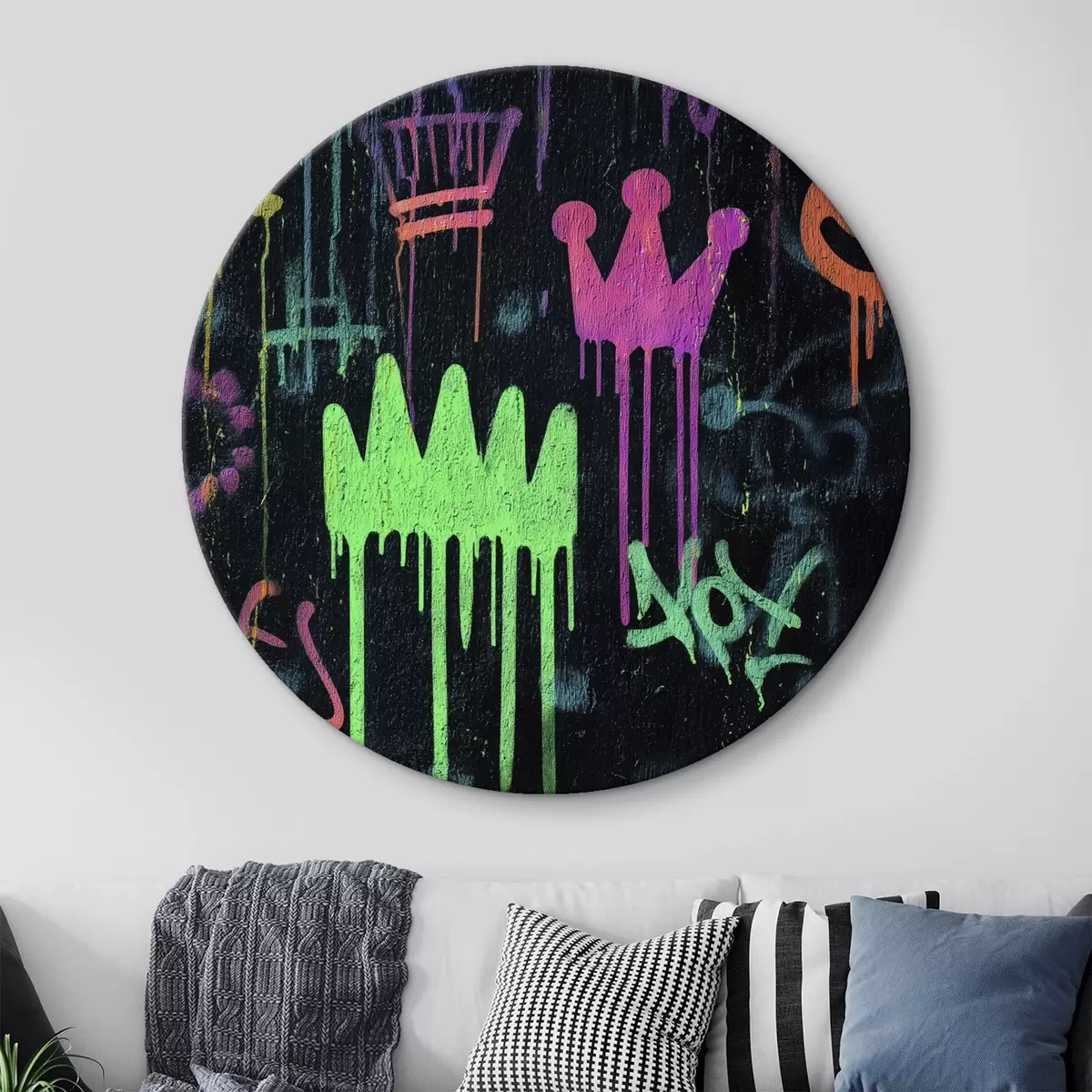 Tableaux rondes graffiti lumineux sur fond sombre r45718