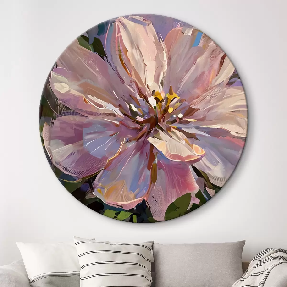 Tableaux rondes fleurs roses dans le style de la peinture à l'huile r45723