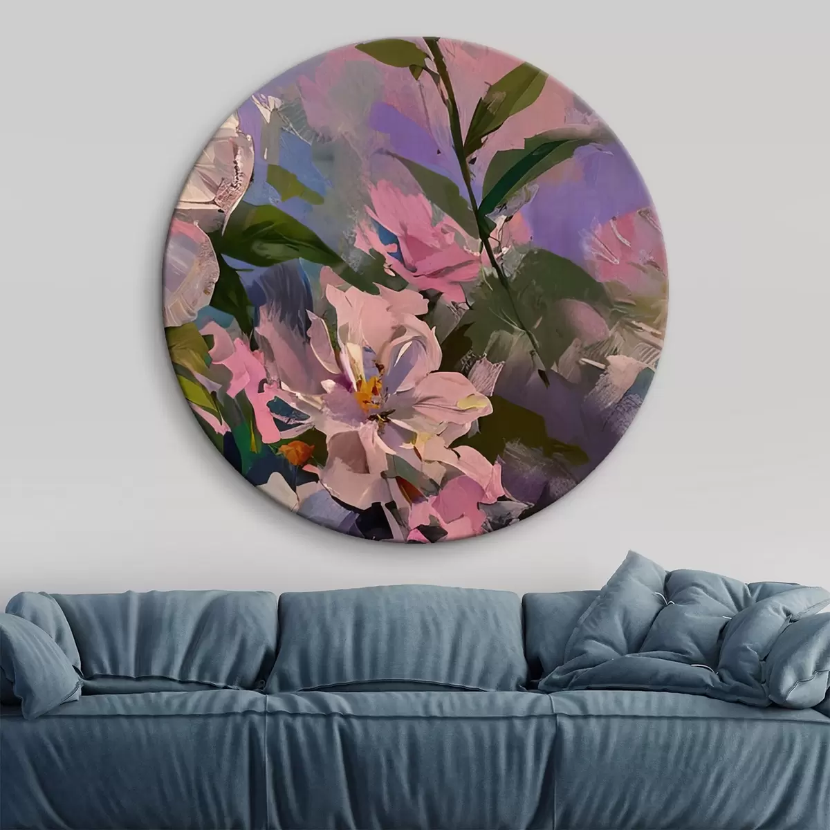 Tableaux rondes fleurs roses dans le style de la peinture à l'huile r45724