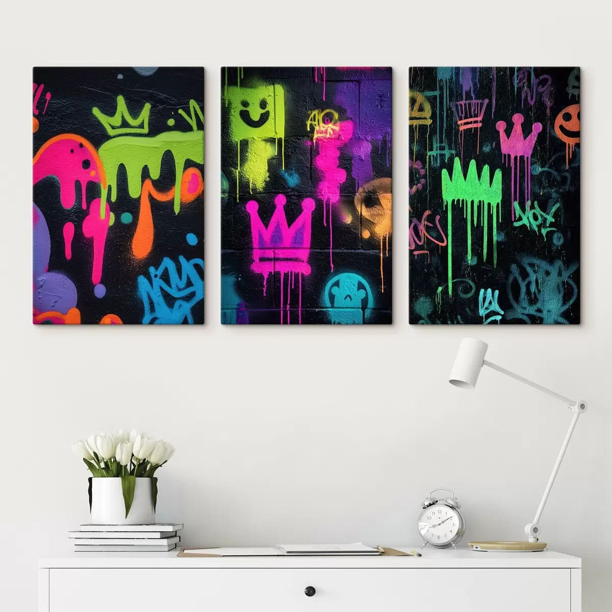 Tableau graffiti lumineux sur fond sombre m00703