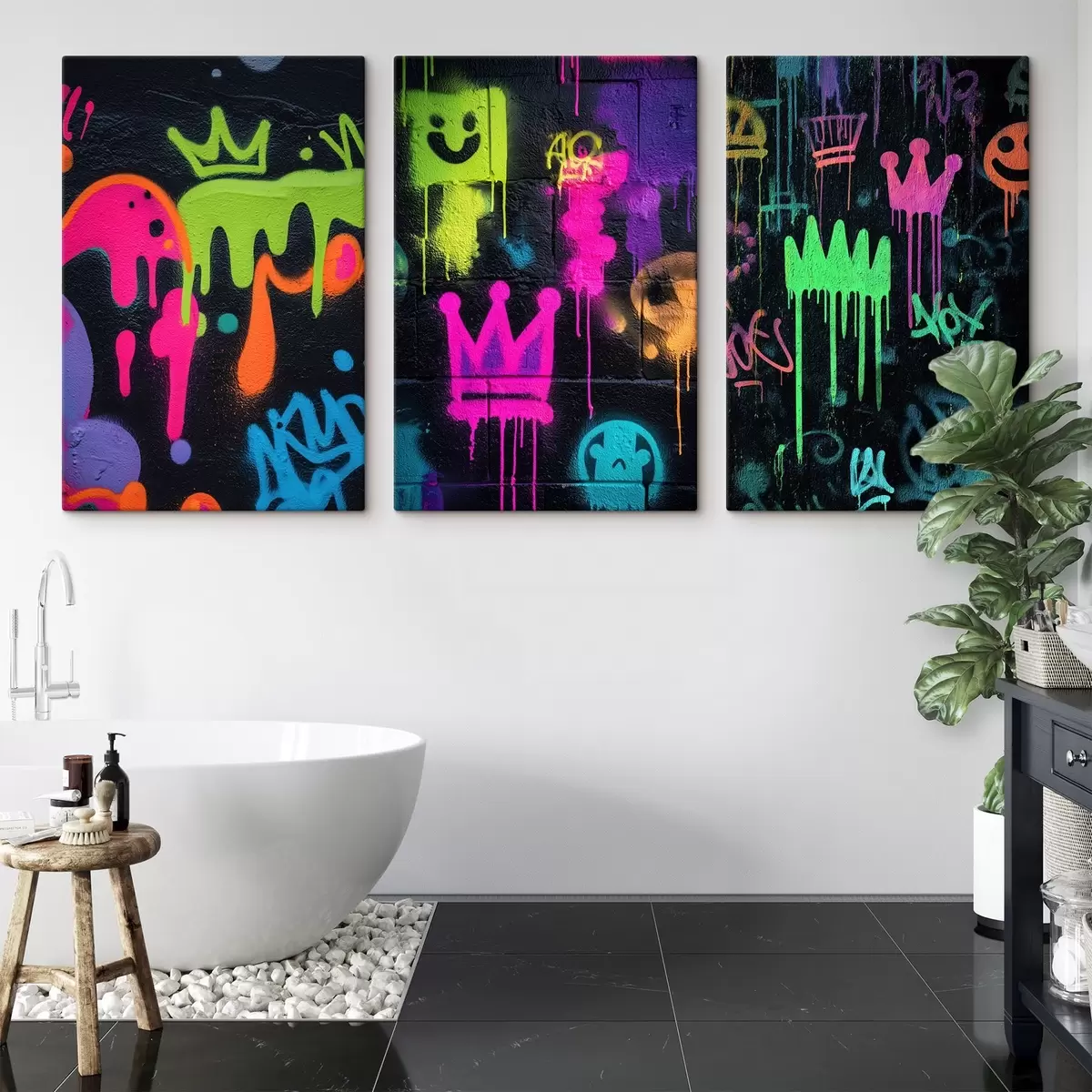 Tableau graffiti lumineux sur fond sombre m00703