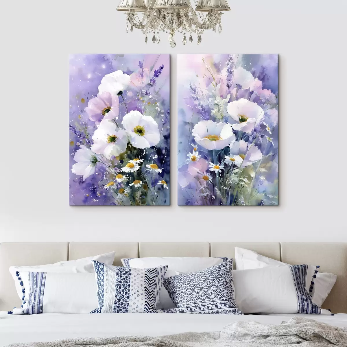 Tableau bouquet aquarelle dans les tons lilas et blanc m00704