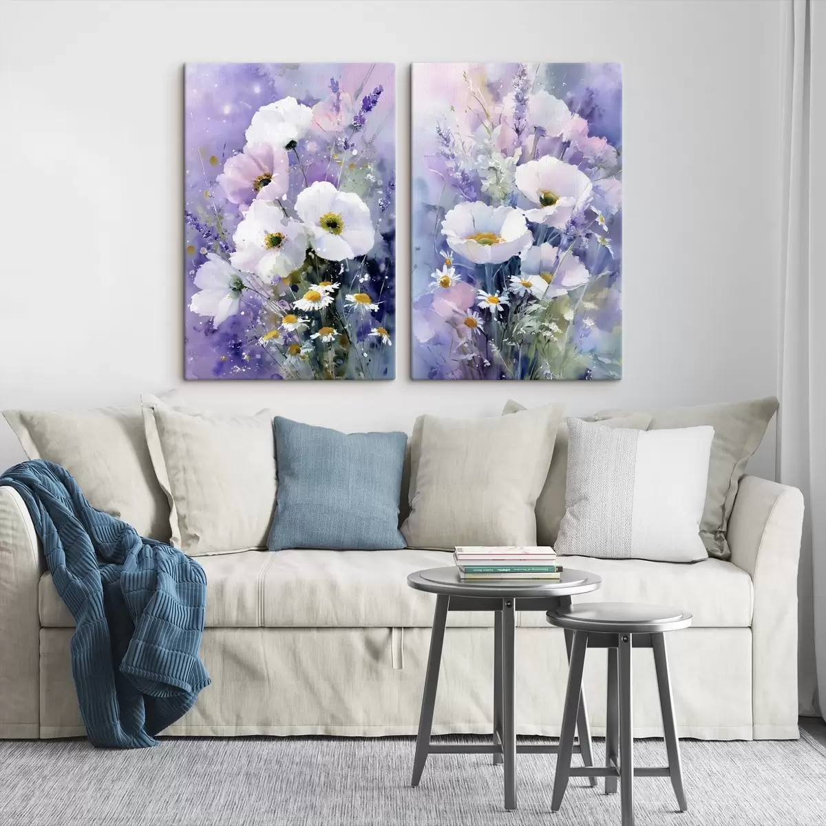 Tableau bouquet aquarelle dans les tons lilas et blanc m00704