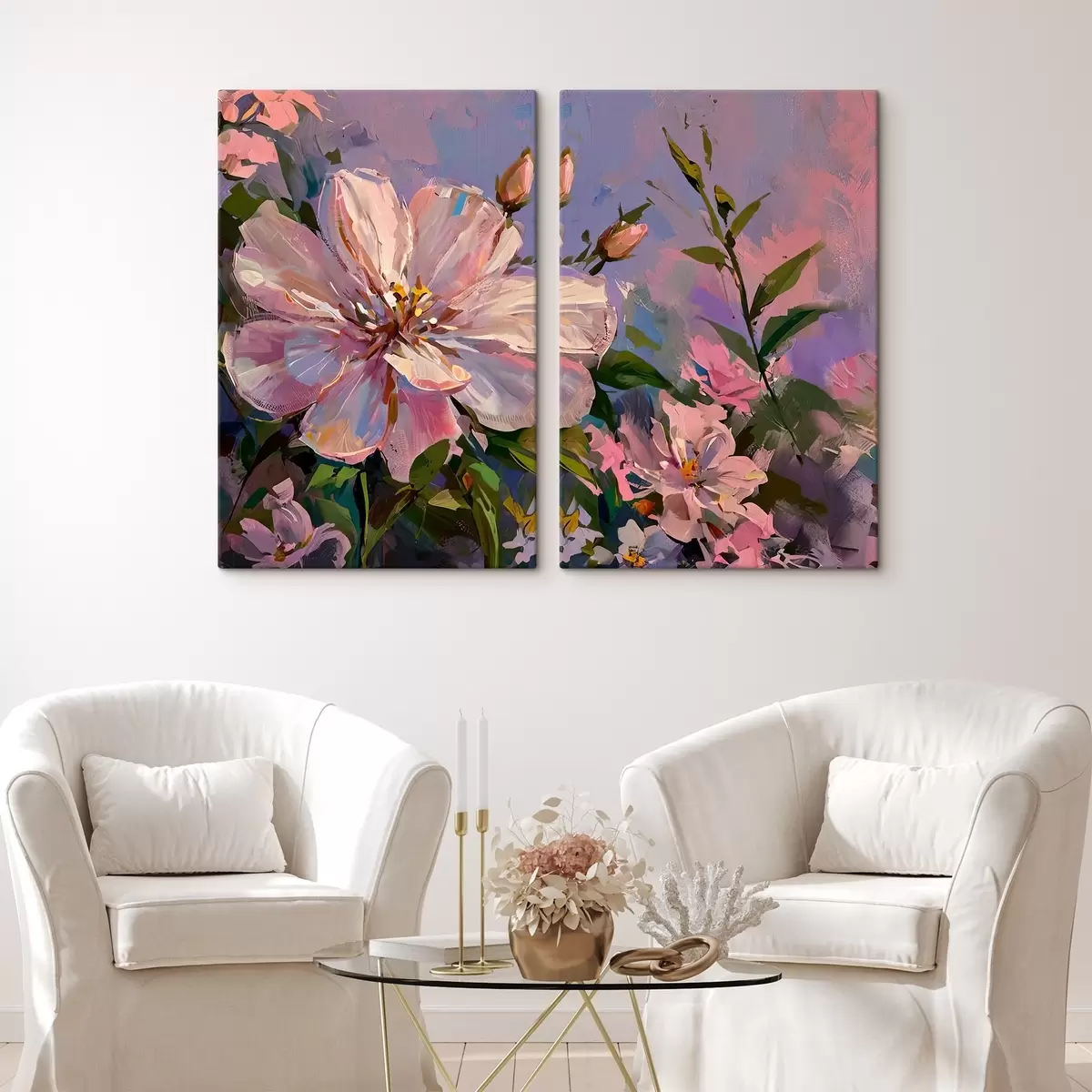 Tableau fleurs roses dans le style de la peinture à l'huile m00706