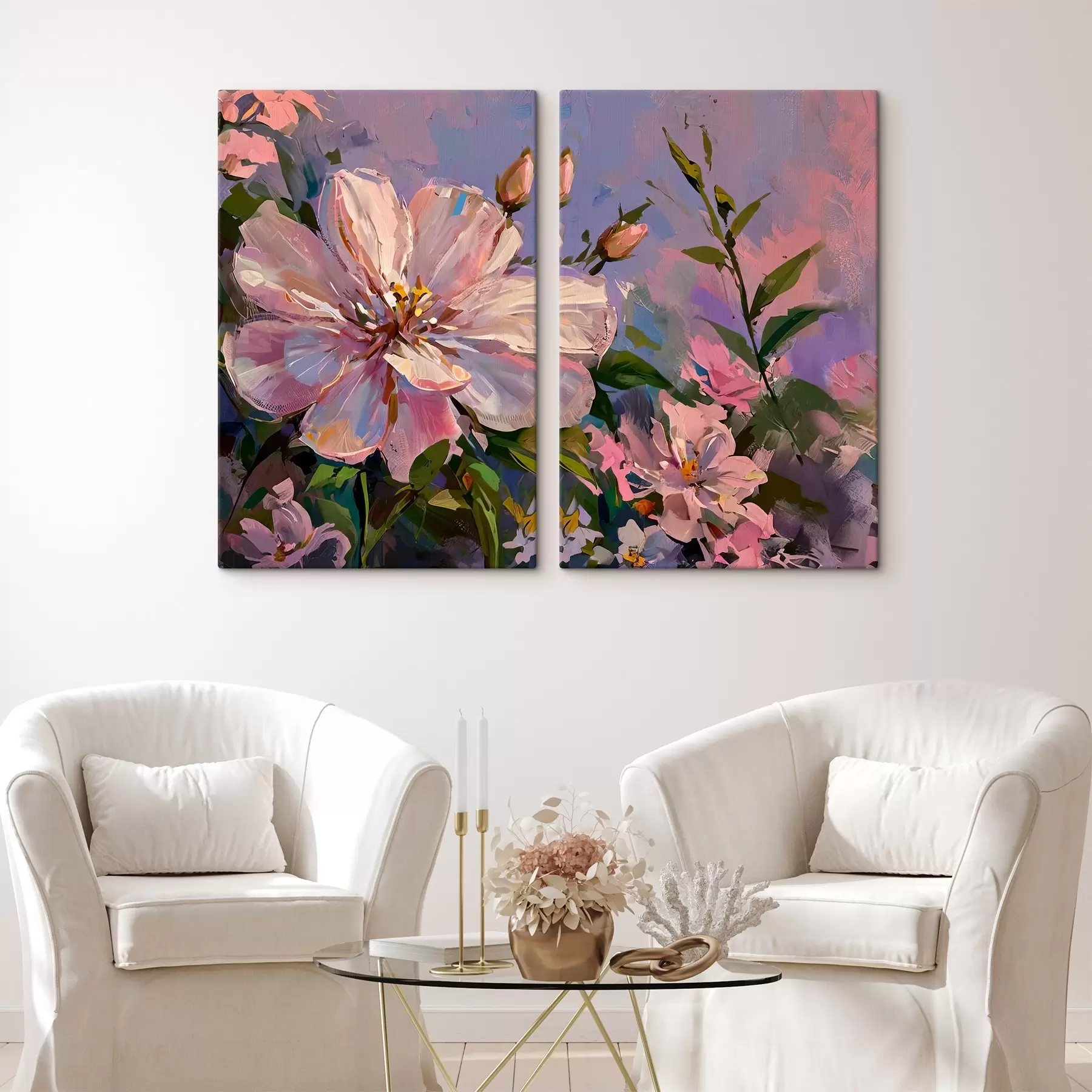 Tableau fleurs roses dans le style de la peinture à l'huile m00706