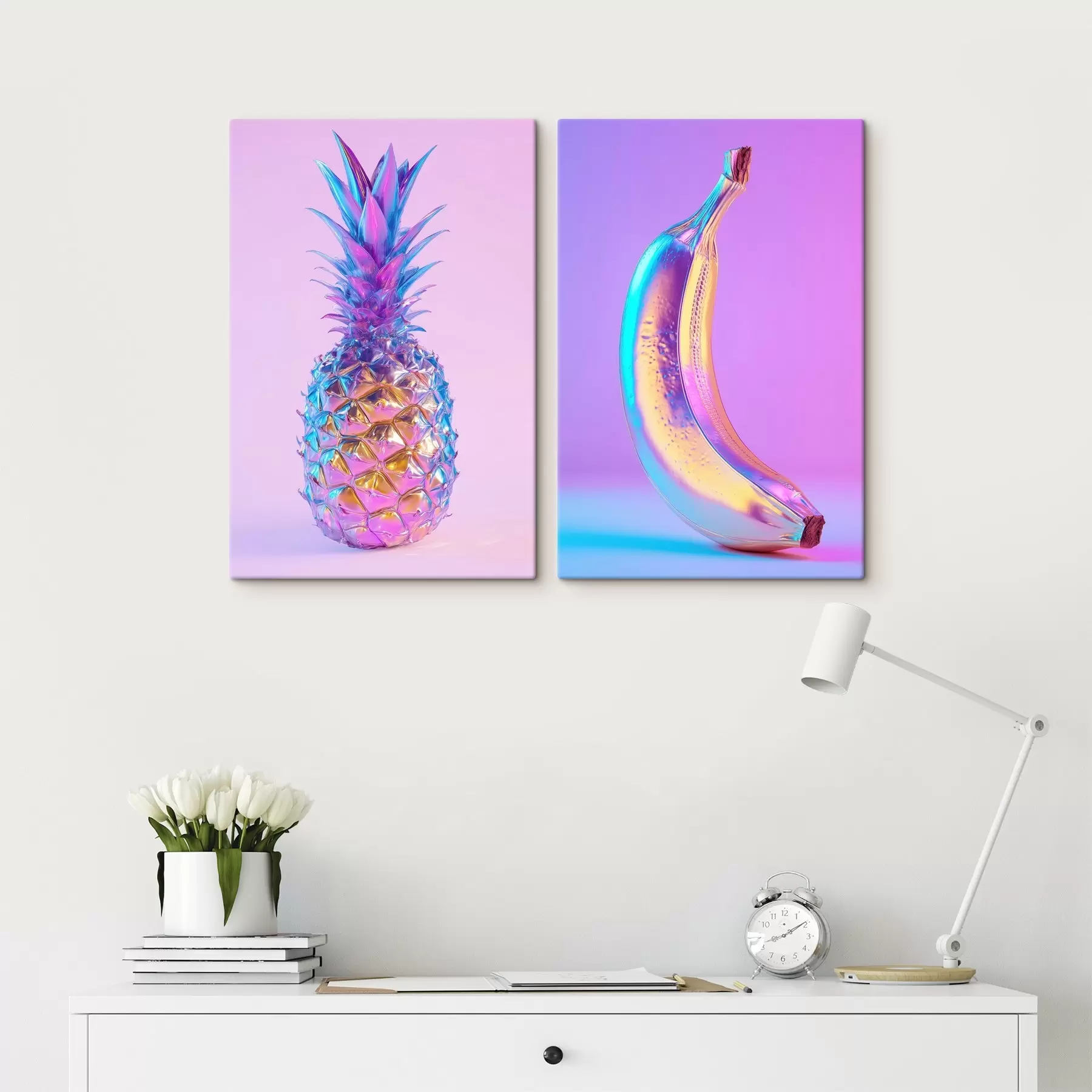 Tableau ananas et banane brillants et éclatants dans un style pop art m00737