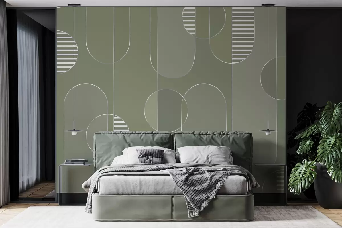 Papier peint Abstrait géométrique aux tons verts discrets w04523