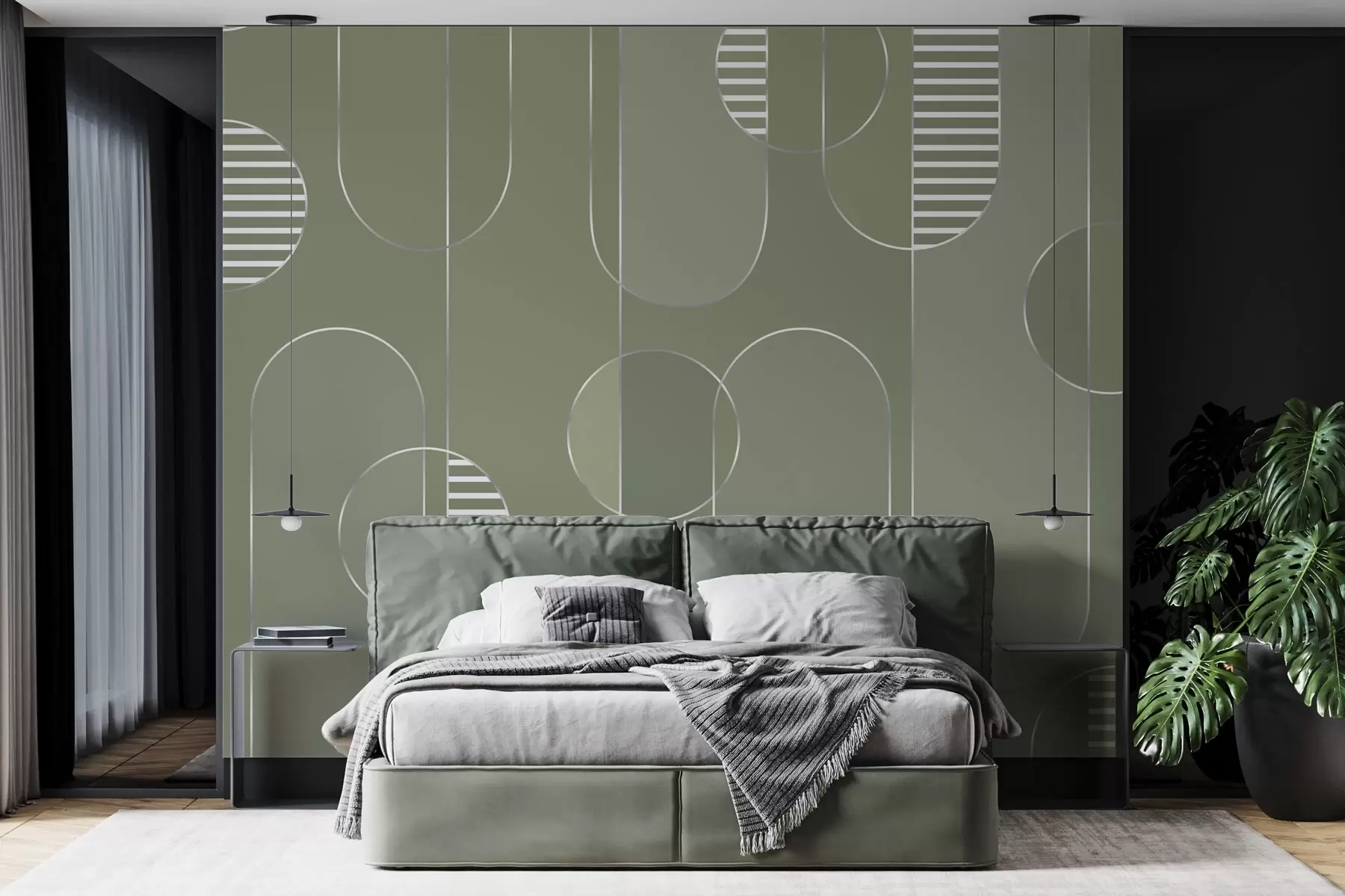 Papier peint Abstrait géométrique aux tons verts discrets w04523