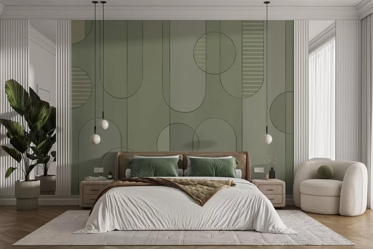 Papier peint Abstrait géométrique avec une palette de couleurs vert clair w04523v1