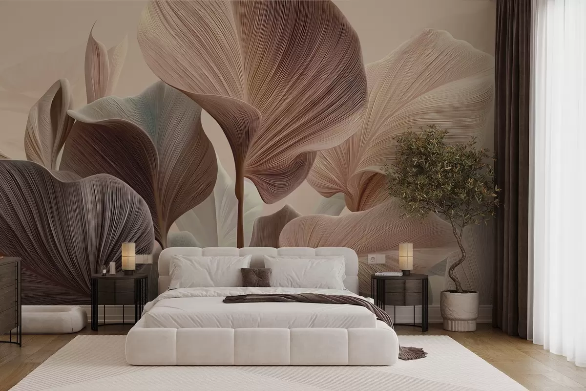 Papier peint Feuilles élégantes dans des tons beiges chauds w04549v1