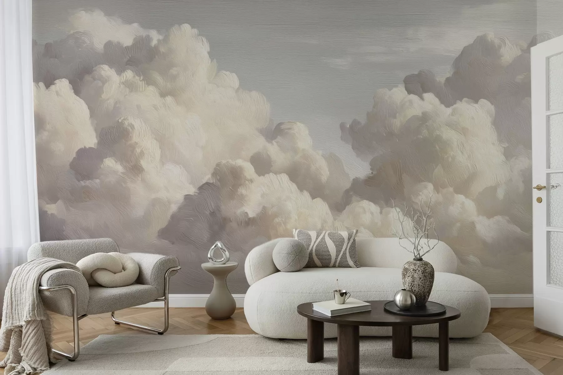 Papier peint Des nuages spectaculaires peints à l'aide de pinceaux aux textures douces w04550