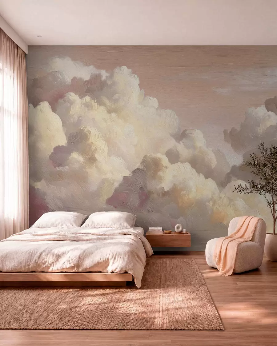 Papier peint Nuages dans une lumière rose pastel chaude w04550v1