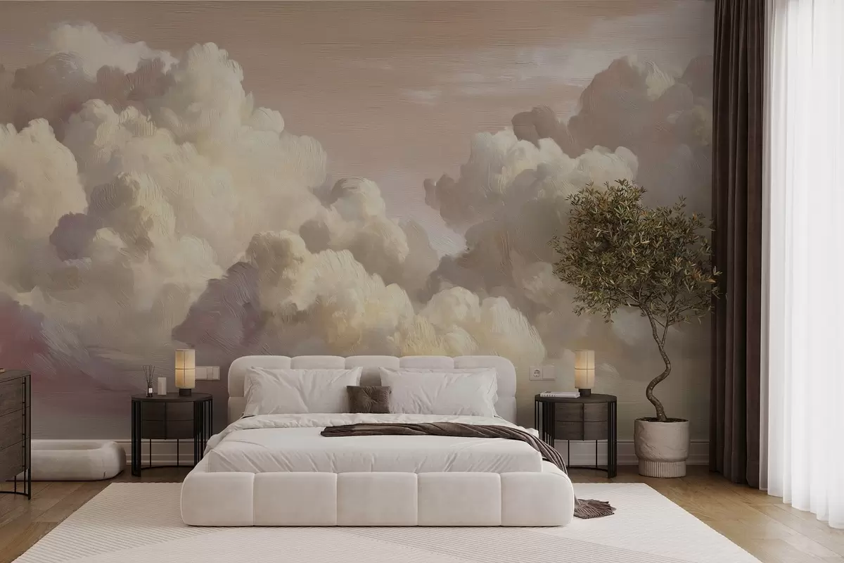 Papier peint Nuages dans une lumière rose pastel chaude w04550v1