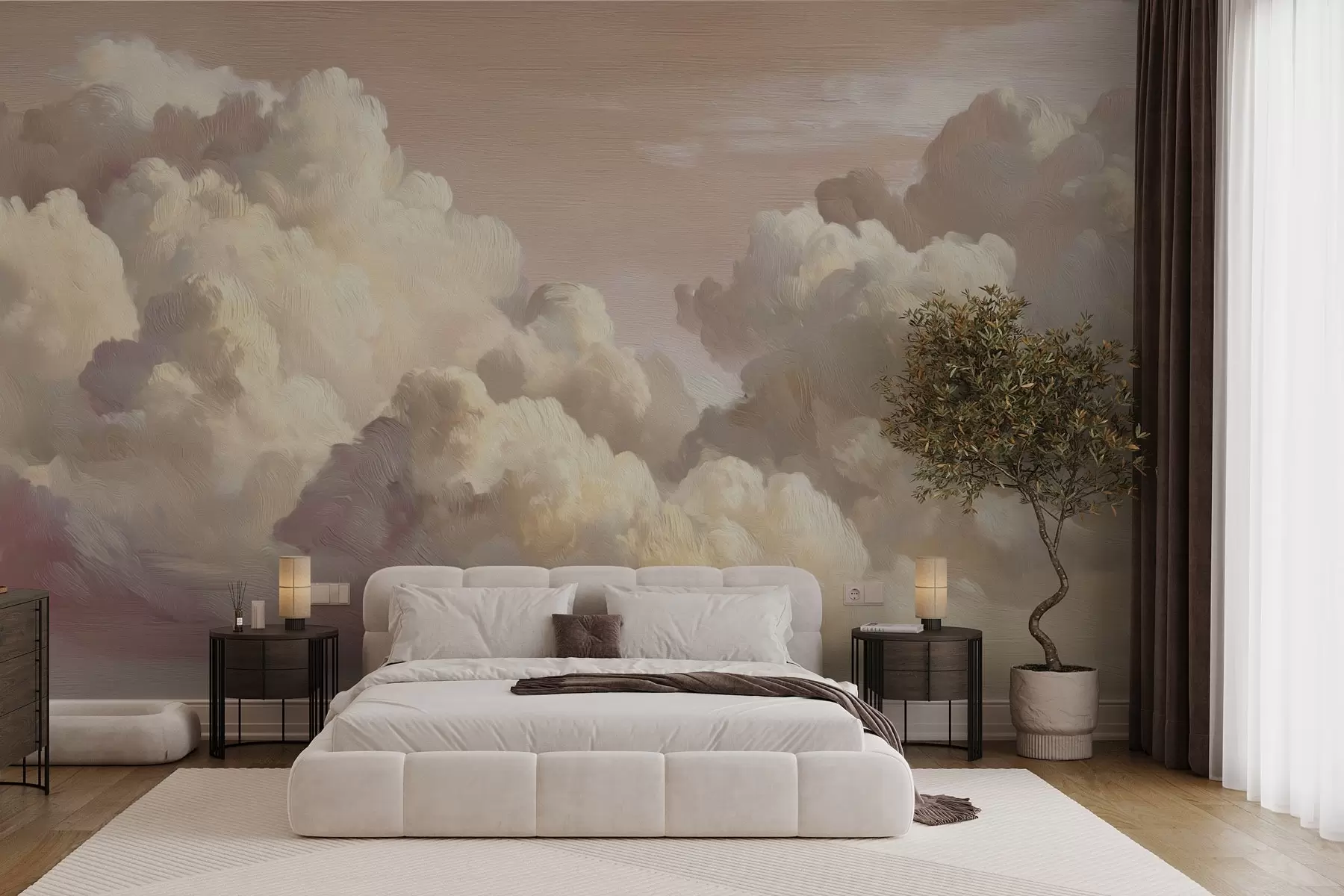 Papier peint Nuages dans une lumière rose pastel chaude w04550v1