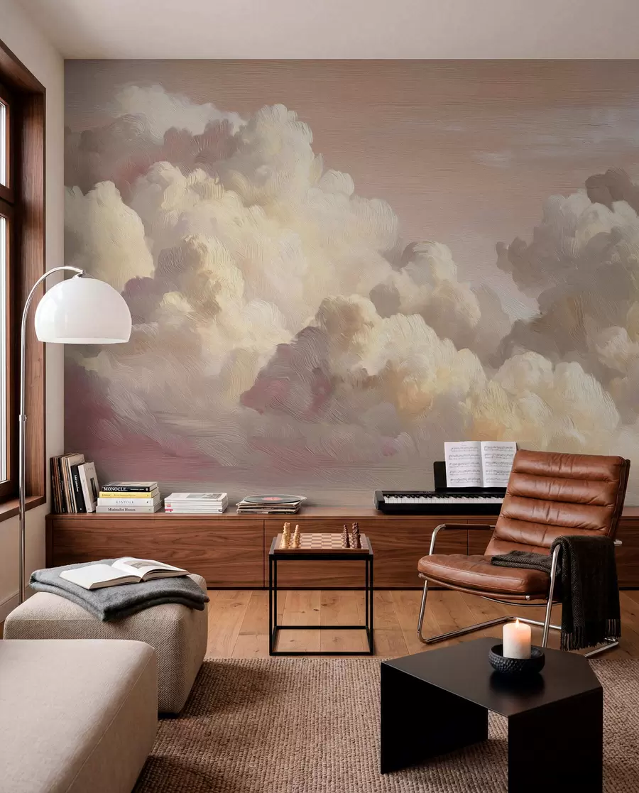 Papier peint Nuages dans une lumière rose pastel chaude w04550v1