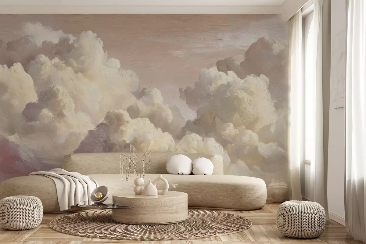 Papier peint Nuages dans une lumière rose pastel chaude w04550v1