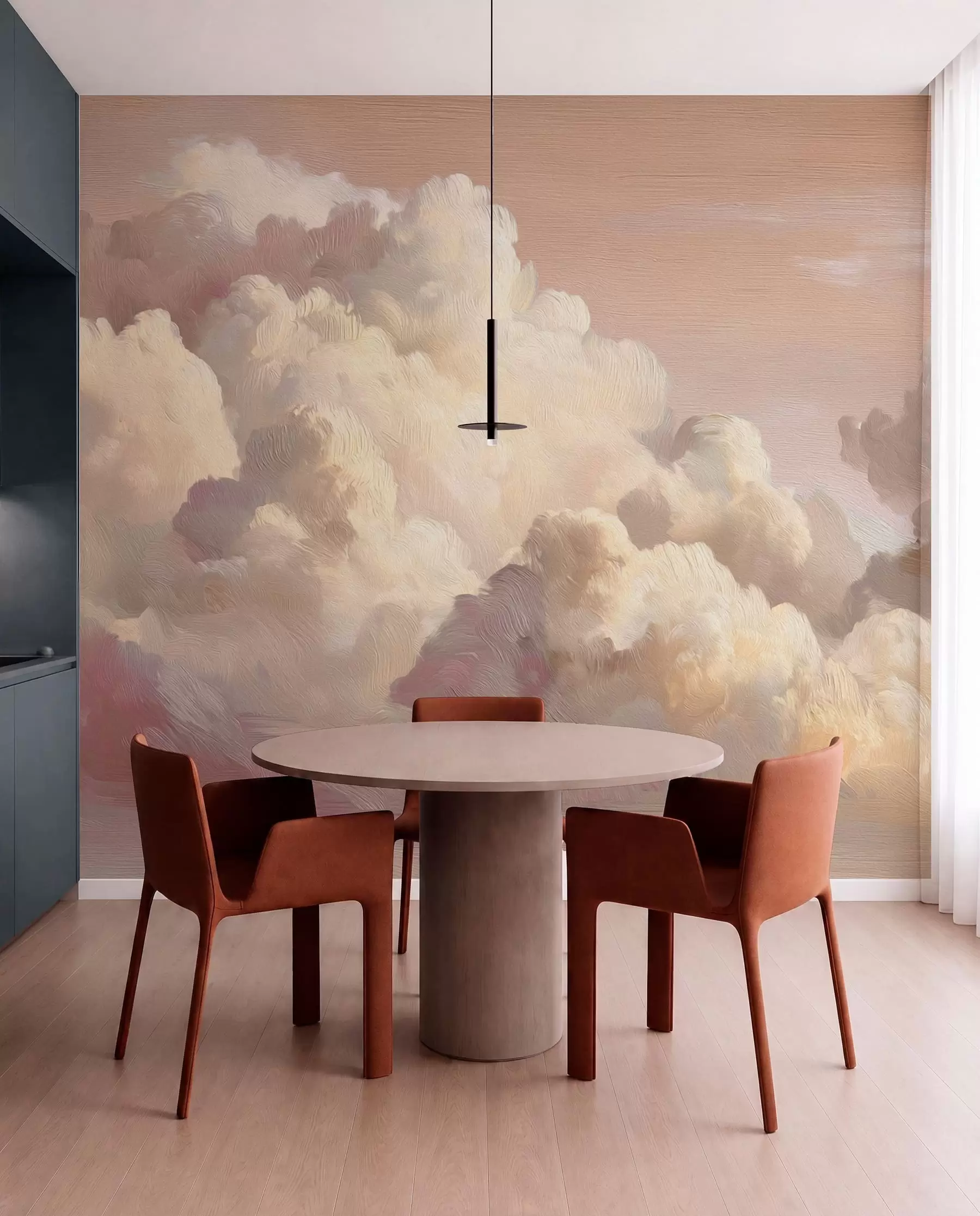 Papier peint Nuages dans une lumière rose pastel chaude w04550v1