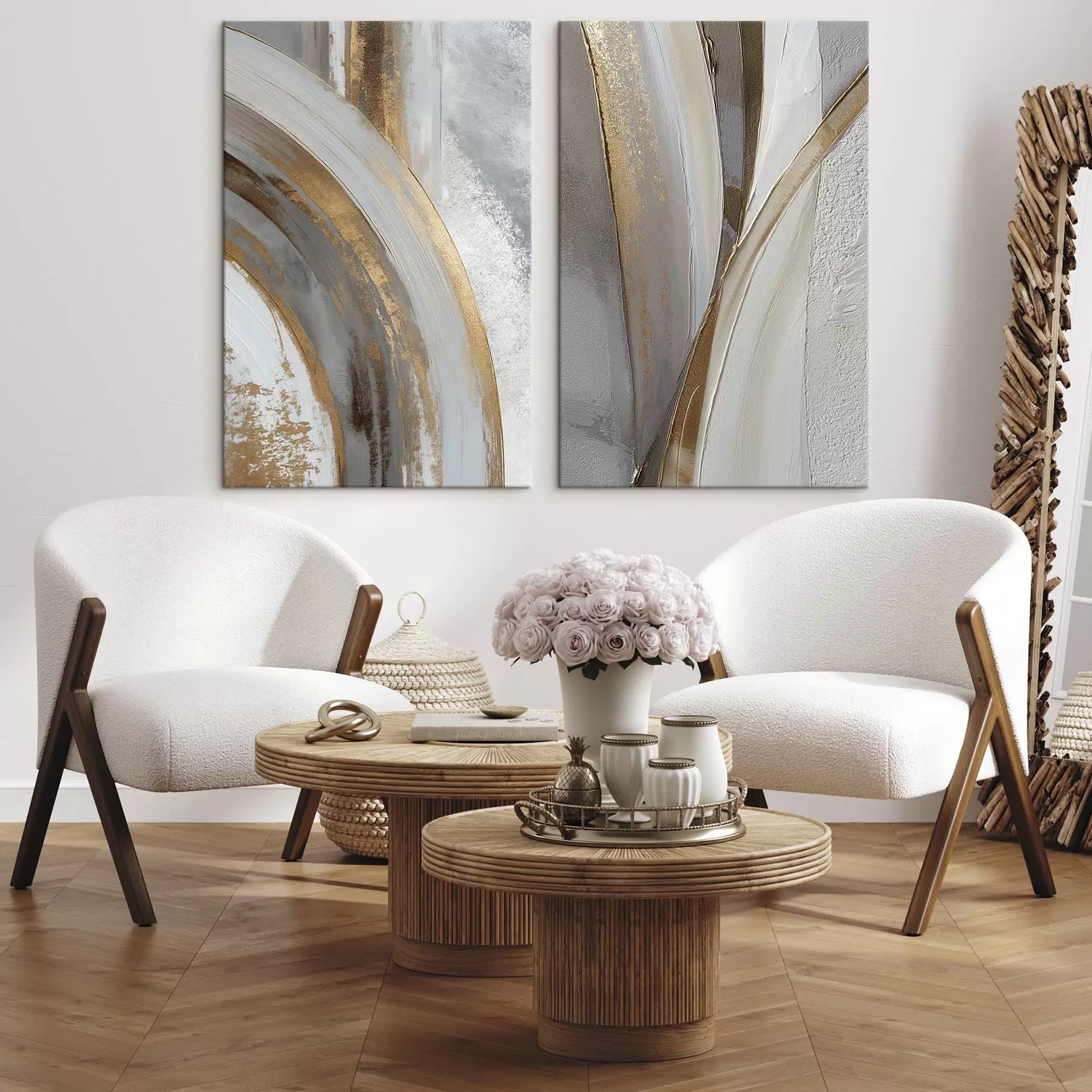 Tableau Arcs abstraits gris et jaunes dans un style moderne m00749