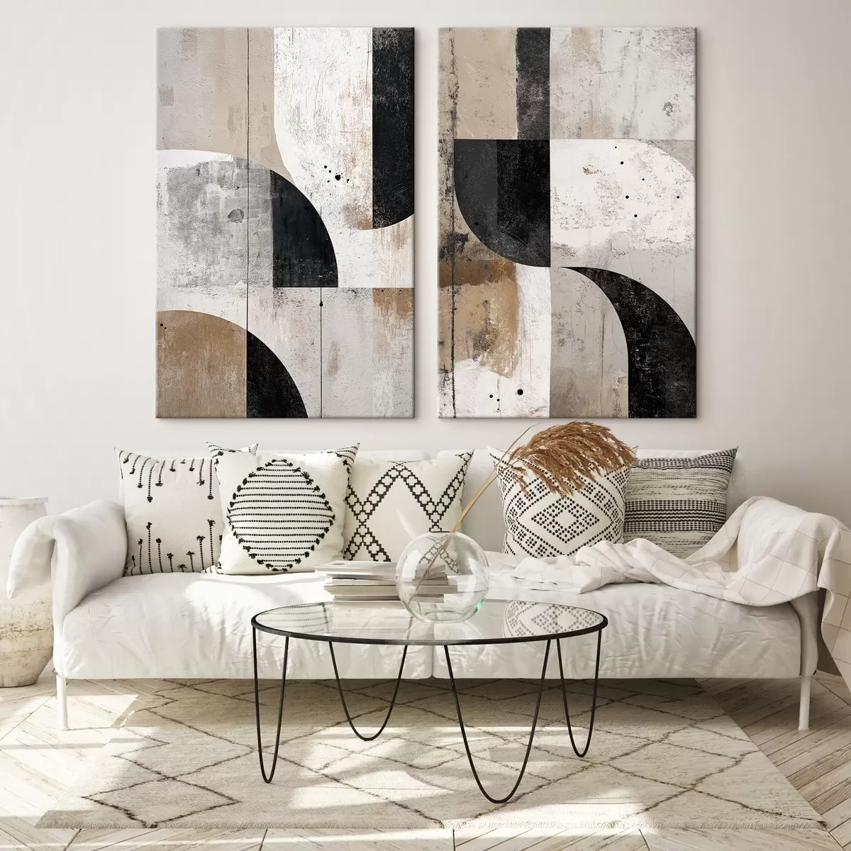 Tableau Formes géométriques dans les tons beige et noir m00750