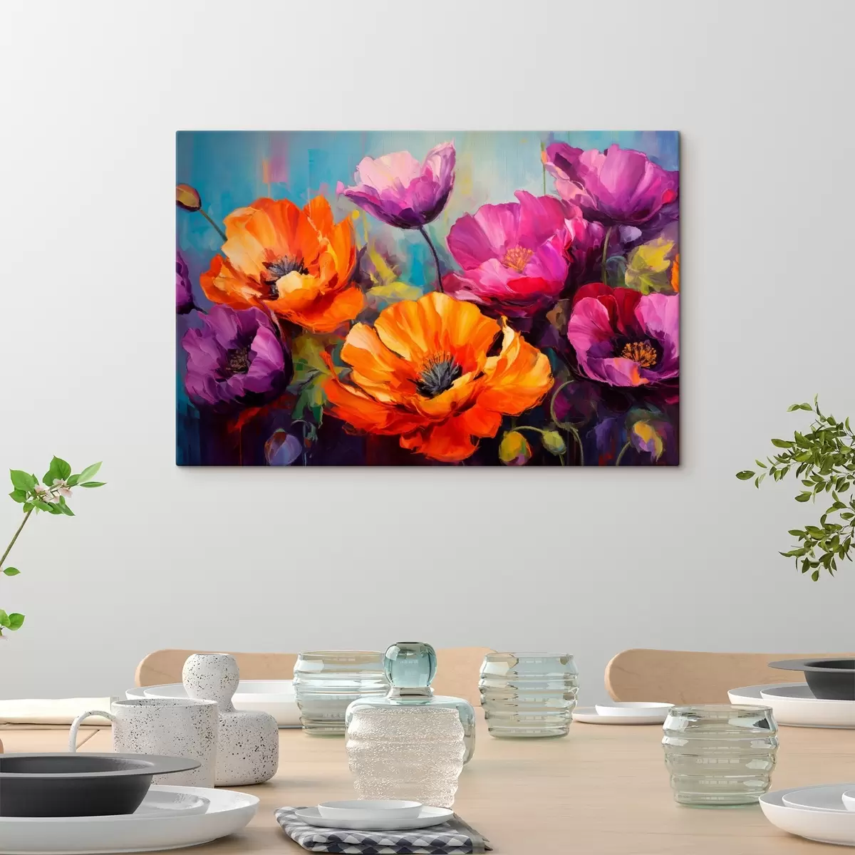 Tableau Coquelicots lumineux dans des tons violets et orange s45804