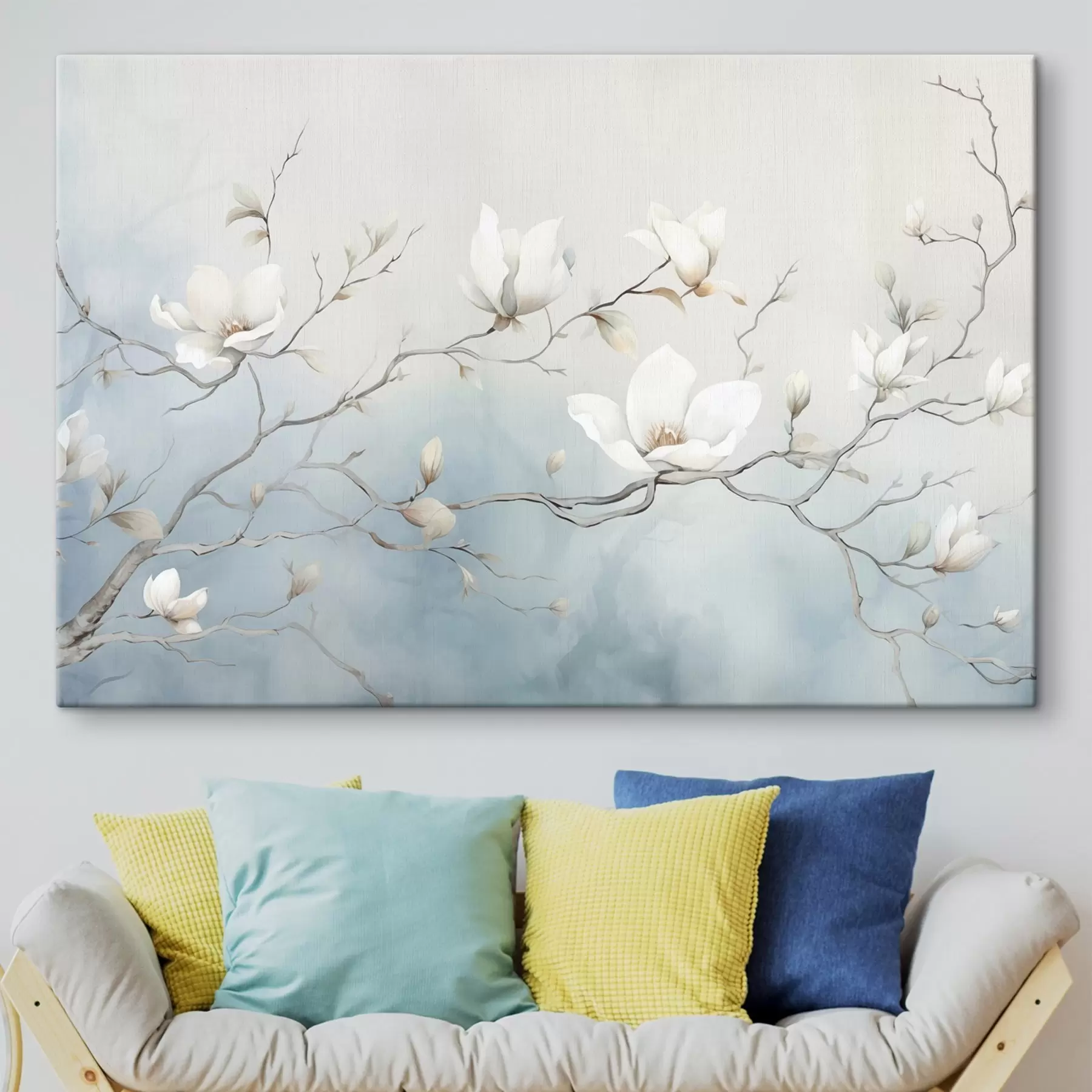 Tableau Branches de magnolia avec des fleurs blanches sur un fond délicat s45806