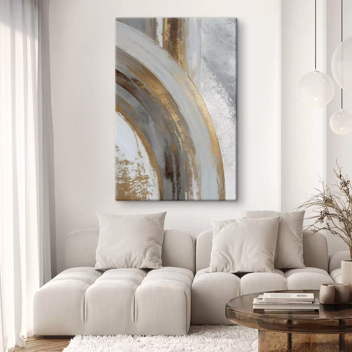 Tableau Semi-cercles abstraits gris et jaunes s45809