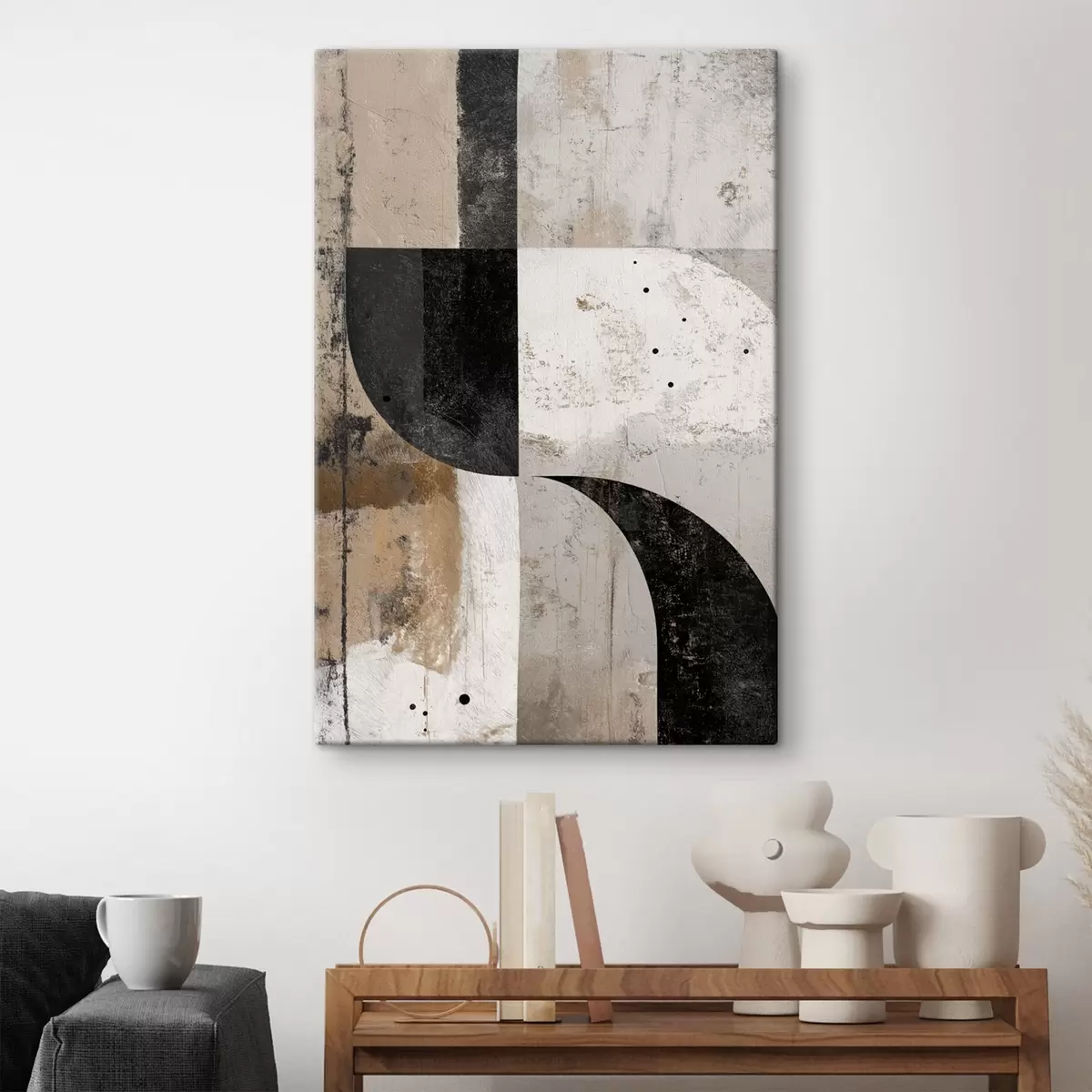 Tableau Formes géométriques dans les tons beige et noir s45811