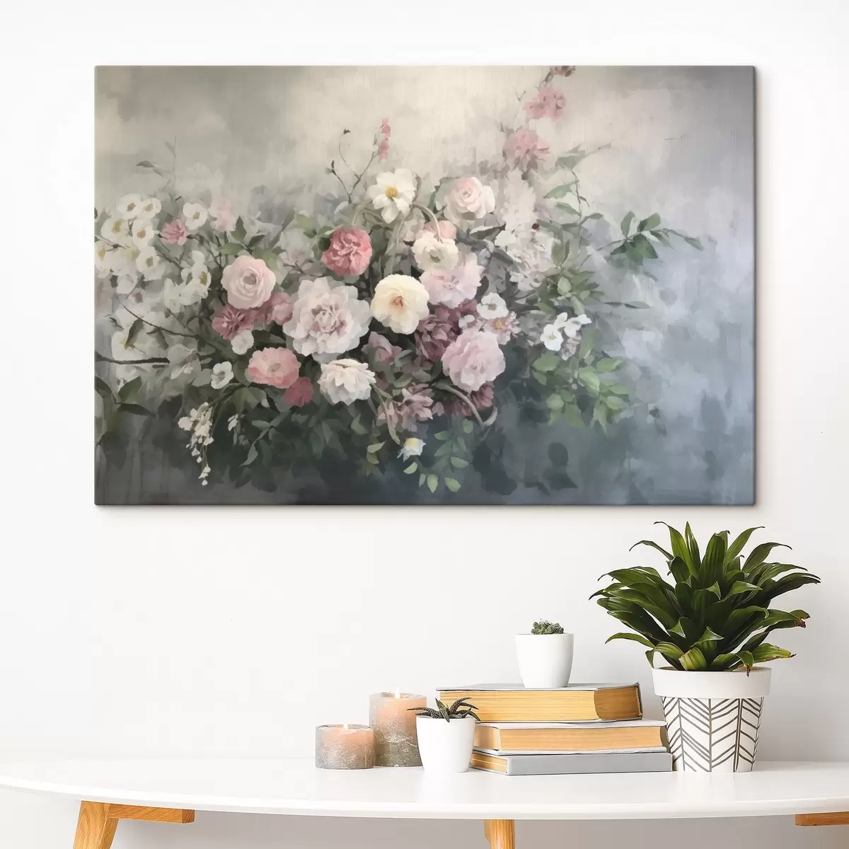 Tableau Un bouquet romantique de fleurs roses et blanches s45817