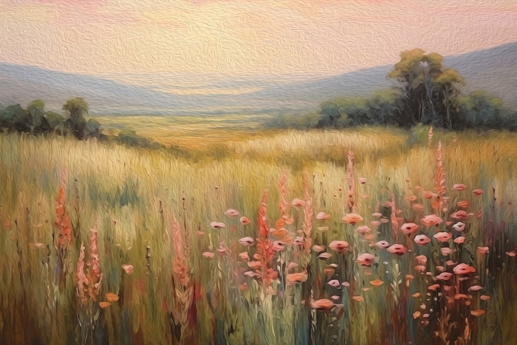 Des fleurs dans une prairie - impression sur toile raffinée