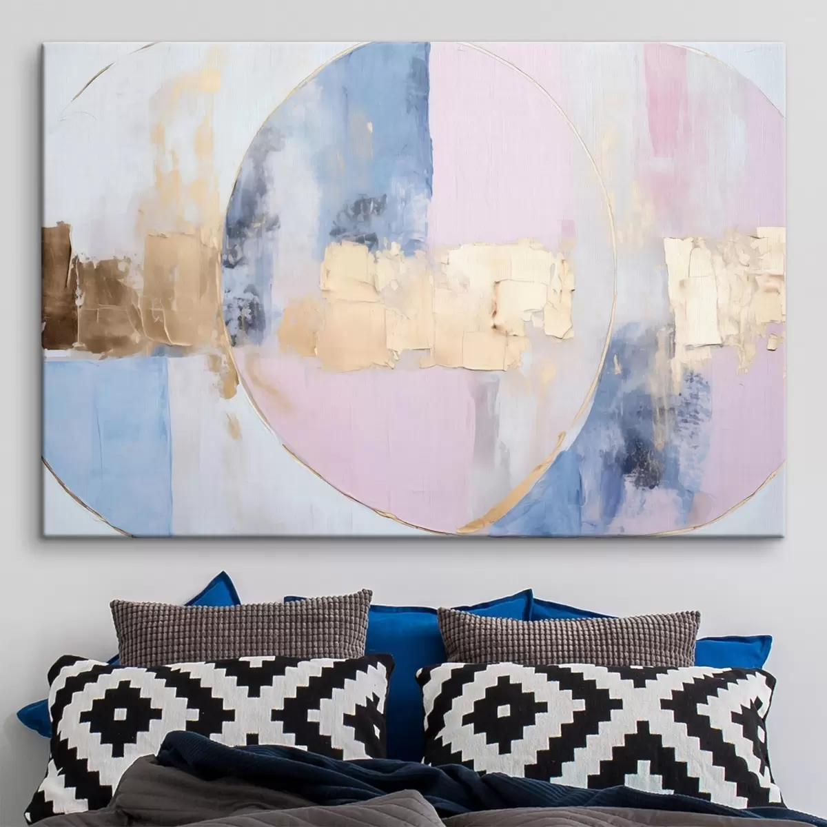 Tableau Abstraction dans des cercles bleu-rose s45821